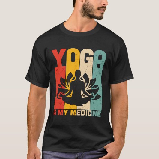 ヨガは私の医学のレトロヴィンテージヨガ禅Meditat Tシャツ (正面)