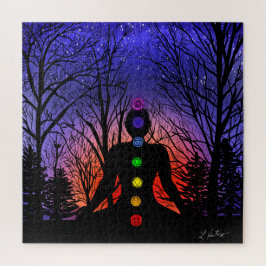 ヨガめい想の公園 |日の入りと木 ジグソーパズル