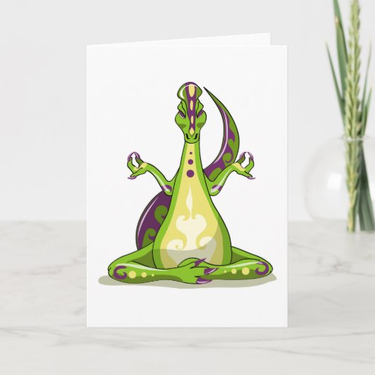 ヨガをしている漫画のイグアノドン恐竜。 カード (正面)