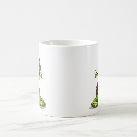 ヨガをしている漫画のイグアノドン恐竜。 コーヒーマグカップ (中央)