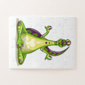 ヨガをしている漫画のイグアノドン恐竜。 ジグソーパズル (横)