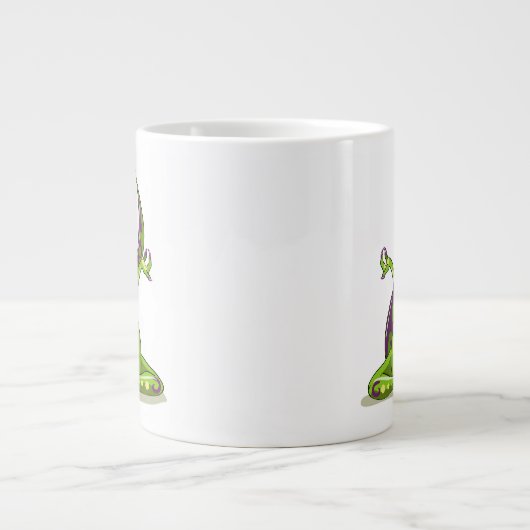 ヨガをしている漫画のイグアノドン恐竜。 ジャンボコーヒーマグカップ (正面)