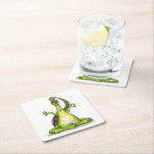 ヨガをしている漫画のイグアノドン恐竜。 スクエアペーパーコースター (インサイチュ)