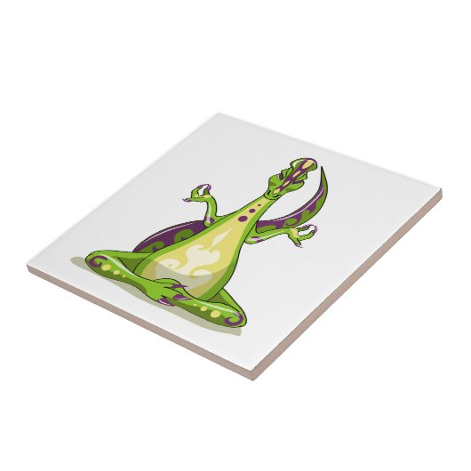 ヨガをしている漫画のイグアノドン恐竜。 タイル (側面)