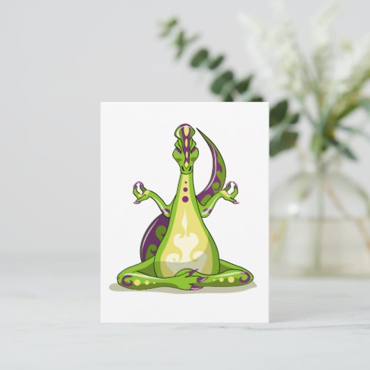 ヨガをしている漫画のイグアノドン恐竜。 ポストカード (スタンド正面)