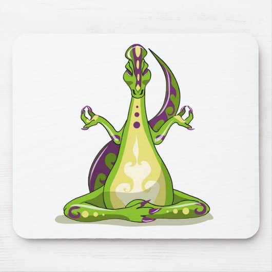 ヨガをしている漫画のイグアノドン恐竜。 マウスパッド (正面)