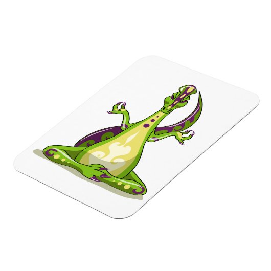 ヨガをしている漫画のイグアノドン恐竜。 マグネット (左側)