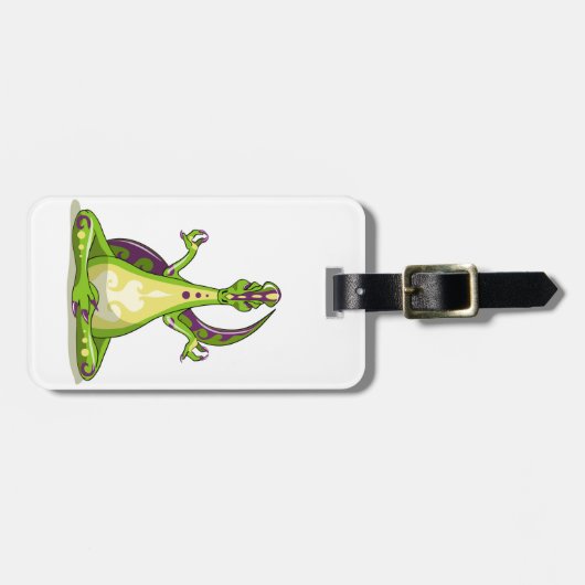 ヨガをしている漫画のイグアノドン恐竜。 ラゲッジタグ (正面横)