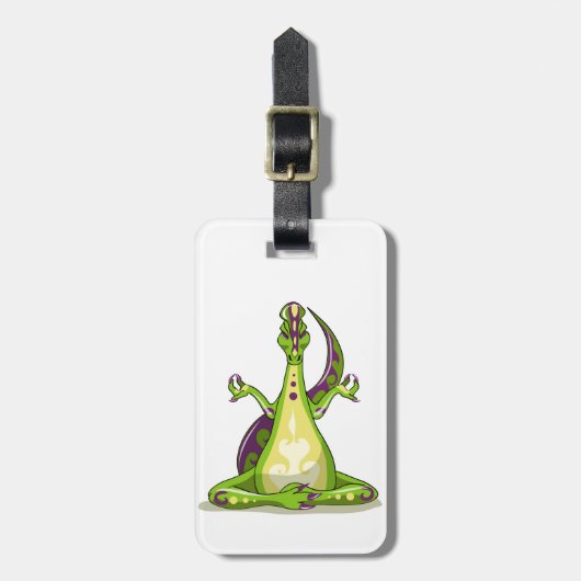 ヨガをしている漫画のイグアノドン恐竜。 ラゲッジタグ (正面縦)