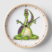ヨガをしている漫画のイグアノドン恐竜。 壁時計 (正面)