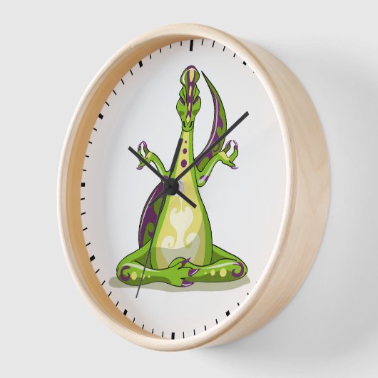 ヨガをしている漫画のイグアノドン恐竜。 壁時計 (傾斜)