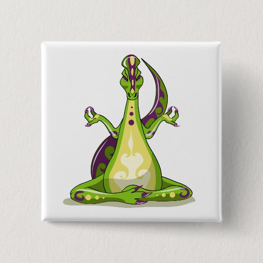 ヨガをしている漫画のイグアノドン恐竜。 缶バッジ (正面)