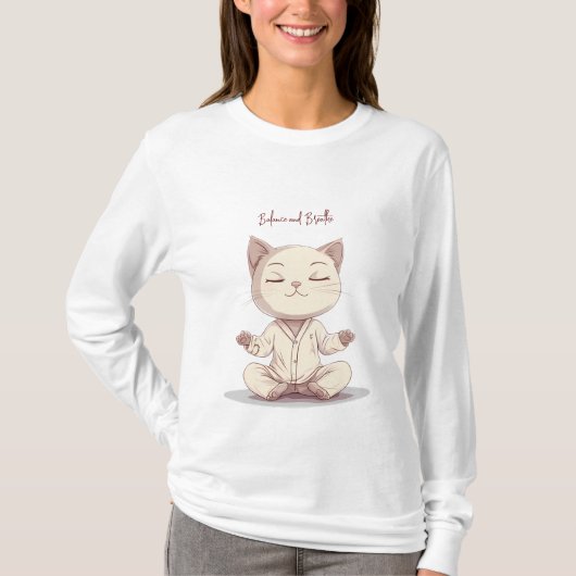 ヨガをしている猫 Tシャツ (正面)