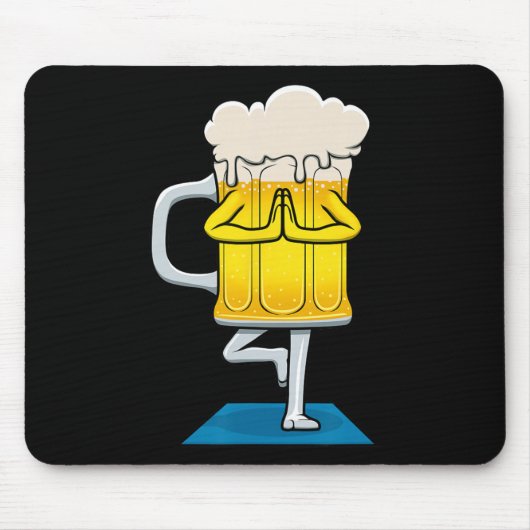 ヨガをするビールジョッキ マウスパッド (正面)