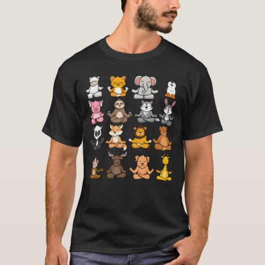 ヨガをする動物 座禅する少年 Tシャツ (正面)