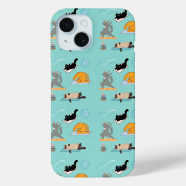 ヨガをする面白い猫 iPhone 15ケース
