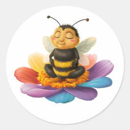 ヨガをする鮮やか花に乗る ラウンドシール