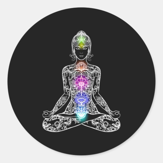 ヨガアサナ瞑想チャクラ仏教スピリチュアルギ ラウンドシール (正面)