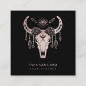 ヨガアニマルスカル神秘的な目バラ金ゴールドグリッター スクエア名刺 (正面)