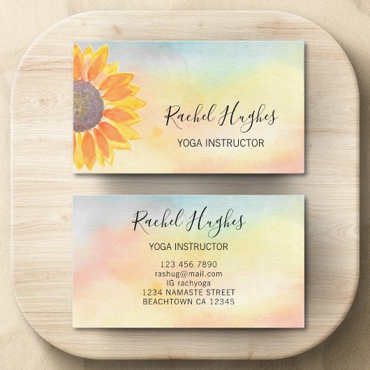 ヨガインストラクターひまわり水彩名刺 名刺
