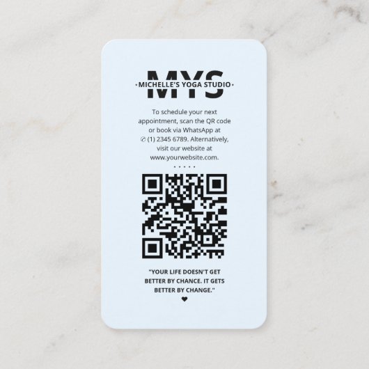 ヨガインストラクターインスタグラムライトブルーモダン 名刺 (裏面)