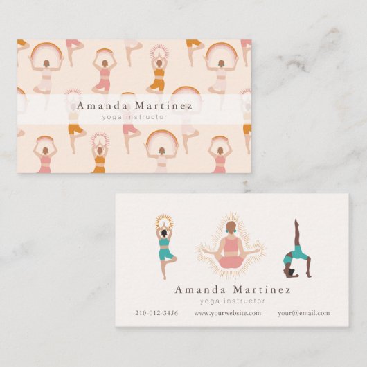 ヨガインストラクターウィメンズヨガポーズライトピンク 名刺 (正面/裏面)