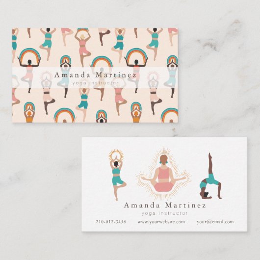 ヨガインストラクターウィメンヨガポーズライトタン 名刺 (正面/裏面)