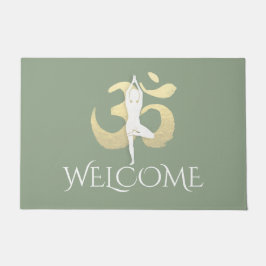 ヨガインストラクターウェルカムメディテーションポーズOMシンボル ドアマット