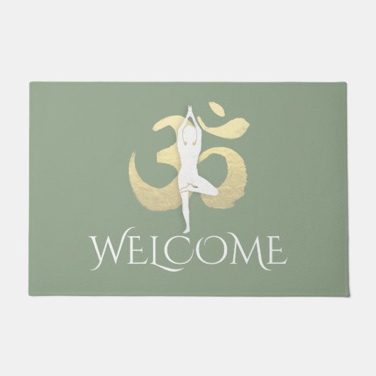 ヨガインストラクターウェルカムメディテーションポーズOMシンボル ドアマット (正面)