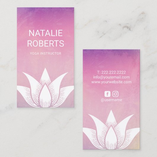 ヨガインストラクターウォーターカラーロータスフラワーセラピスト 名刺 (正面/裏面)
