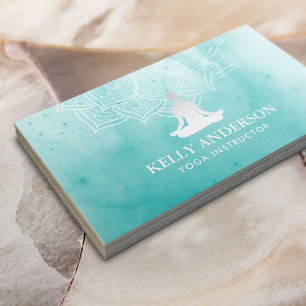 ヨガインストラクターウォーターカラーロータスマンダラナマステ 名刺
