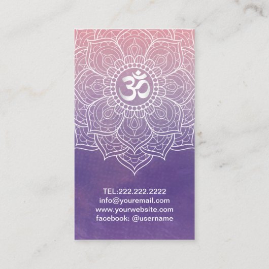ヨガインストラクターウォーターカラーロータスマンダラナマステ 名刺 (裏面)