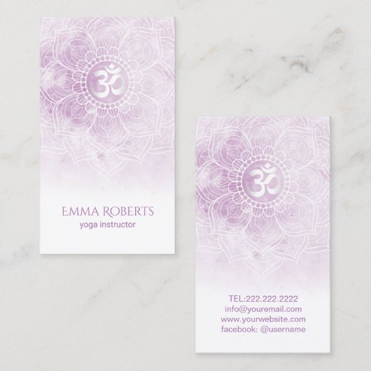 ヨガインストラクターウォーターカラーロータスマンダラナマステ 名刺 (正面/裏面)