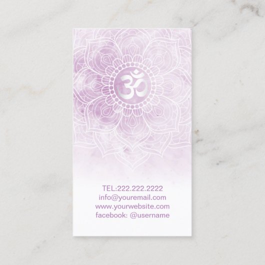 ヨガインストラクターウォーターカラーロータスマンダラナマステ 名刺 (裏面)