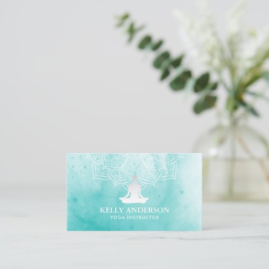 ヨガインストラクターウォーターカラーロータスマンダラナマステ 名刺 (スタンド正面)