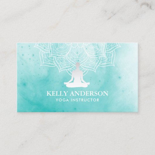 ヨガインストラクターウォーターカラーロータスマンダラナマステ 名刺 (正面)