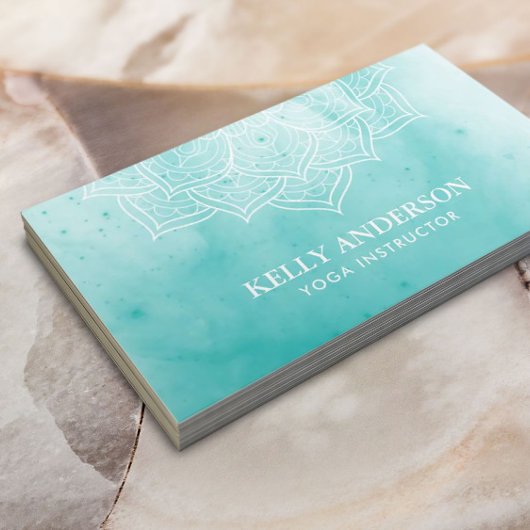 ヨガインストラクターエレガントウォーターカラーロータスマンダラ 名刺