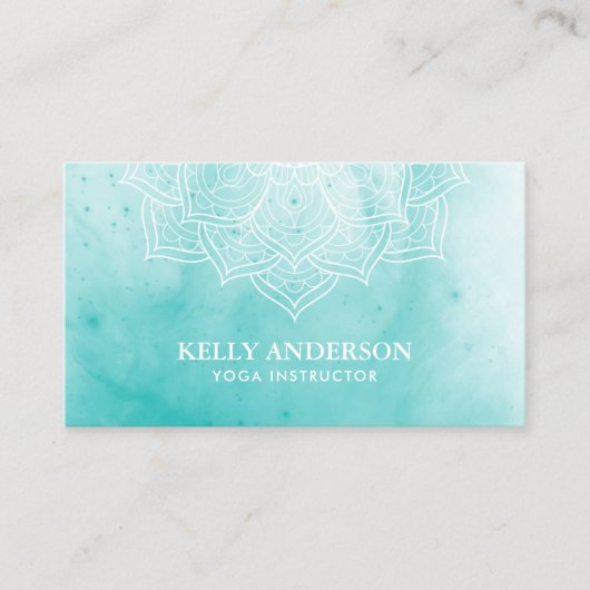 ヨガインストラクターエレガントウォーターカラーロータスマンダラ 名刺 (正面)
