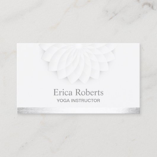 ヨガインストラクターエレガントホワイトロータスフローラ 名刺 (正面)