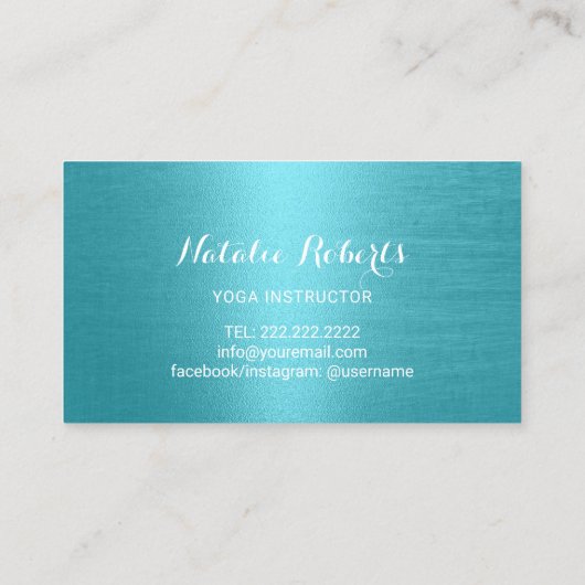 ヨガインストラクターオムタイポグラフィモダンターコイズ 名刺 (裏面)