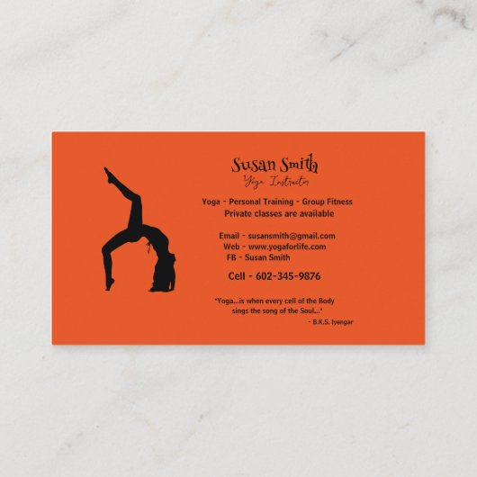 ヨガインストラクターオレンジサンセットヨガポーズ 名刺 (裏面)