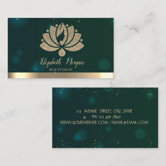 ヨガインストラクターグリーンロータス美しいサロン 名刺 (正面/裏面)
