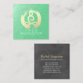 ヨガインストラクターグリーン金ゴールド瞑想ポーズZEN OM スクエア名刺 (正面/裏面)