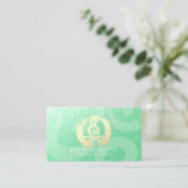 ヨガインストラクターグリーン金ゴールド瞑想ポーズZEN OM 名刺 (スタンド正面)