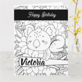 ヨガインストラクターコアラ誕生日フローラ着色 カード (黄色い花)