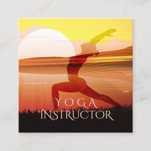 ヨガインストラクターサンサルテイションクレセントムーンポーズ スクエア名刺 (正面)