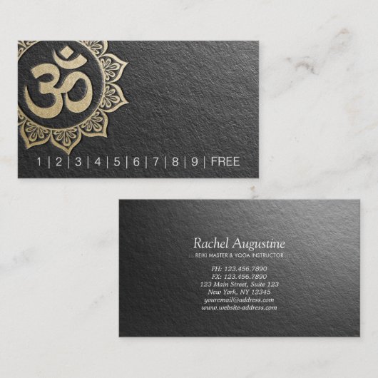 ヨガインストラクターシックブラック金ゴールドOMマンダラロイヤリティ ロイヤリティカード (正面/裏面)