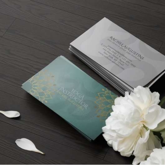 ヨガインストラクターシック金ゴールドフローラオムシンボルマンダラ 名刺