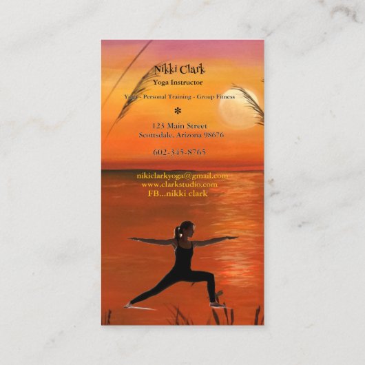 ヨガインストラクターシルエットポーズサンセット 名刺 (裏面)