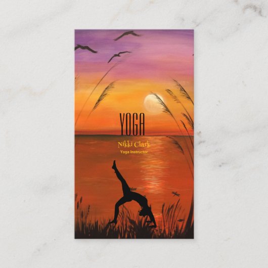 ヨガインストラクターシルエットポーズサンセット 名刺 (正面)